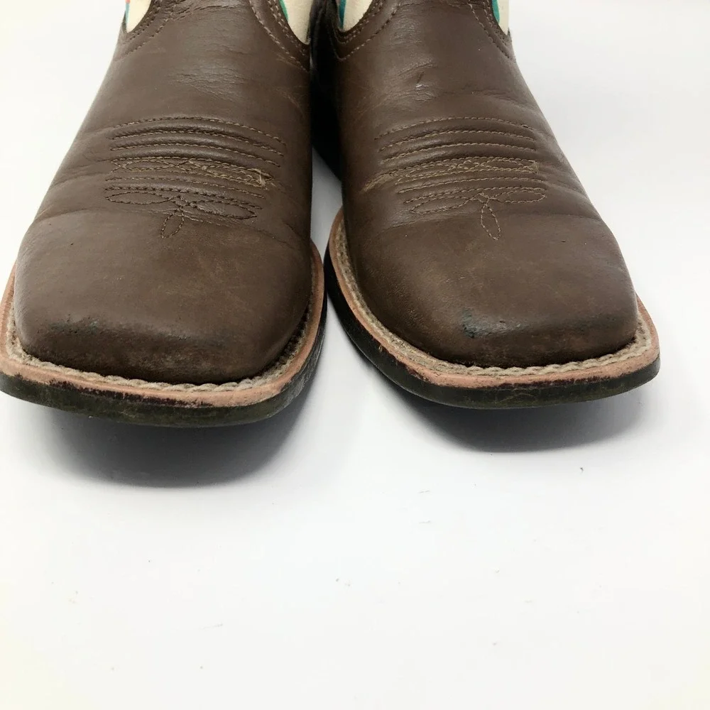 Ariat Youth Girls Size 3 Cactus Print Brown Leather Round Toe Western Boots